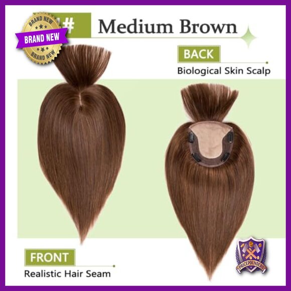 Human Hair Topper with Bangs 12 Inch Straight Silk Base Clip In Hairpiece main image 2